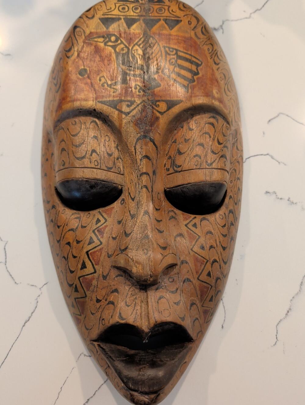 Vintage Indonesian Tribal Mask Wood Hand Carved Painted Wall Hanging Folk Art
